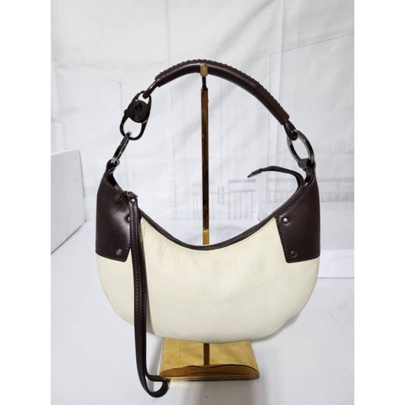 Authentic Gucci Leather Stitch Handle Hobo Bag Beige/Dark Brown - Picture 1 of 11